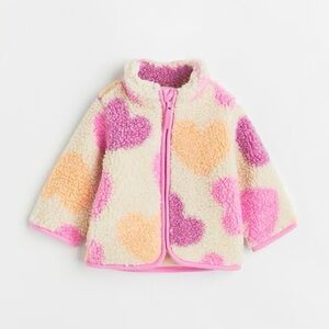 H&M teddy bear sherpa fleece heart jacket 12-18 pink purple